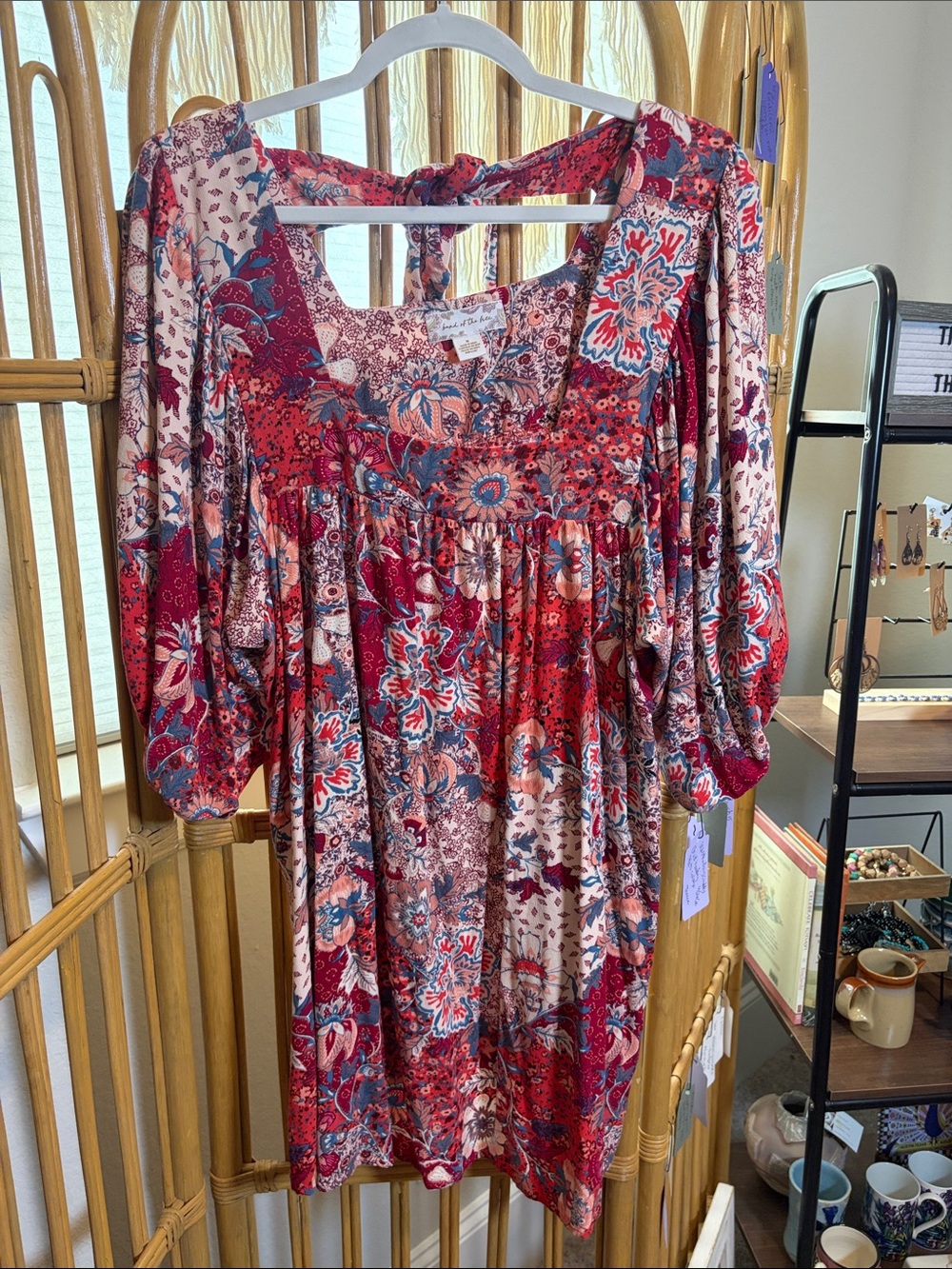 Band of the Free Boho Floral Midi Dress in Red and Pink M
